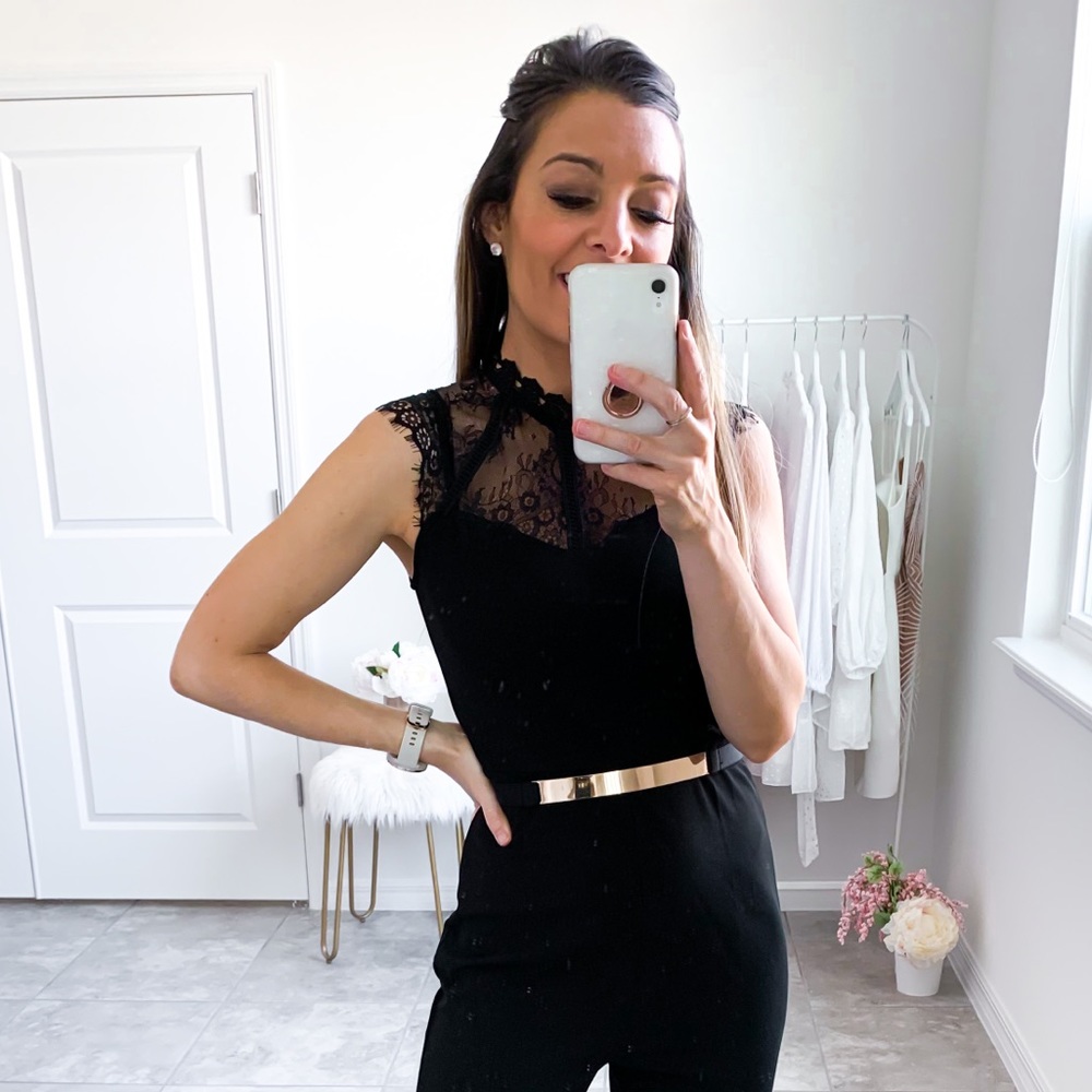 Black Sleeveless Contrast Lace Cocktail Jumpsuit - Picture 8 of 13